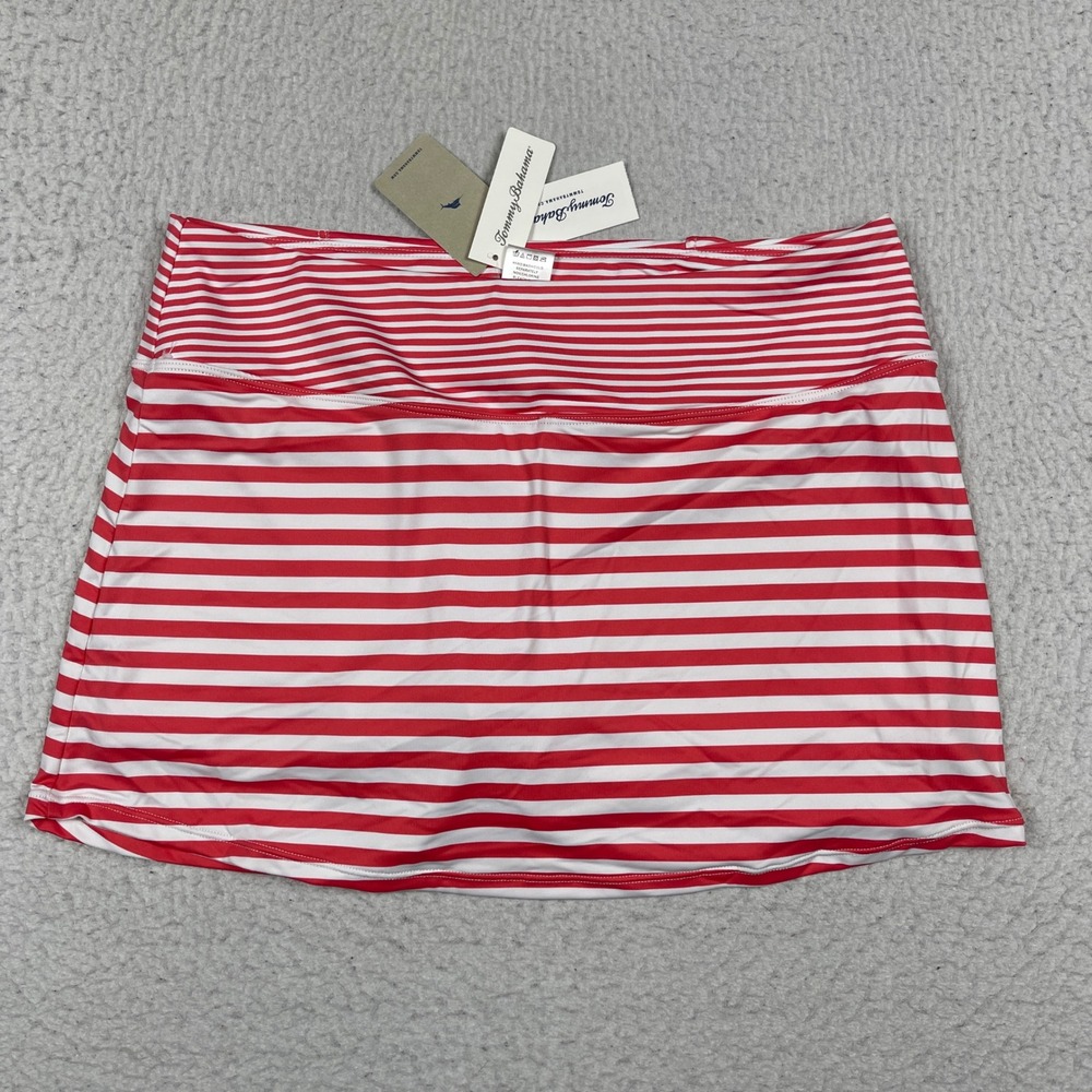 Tommy Bahama Breaker Bay Skort Womens M Coral White Striped Swim UPF 50 New